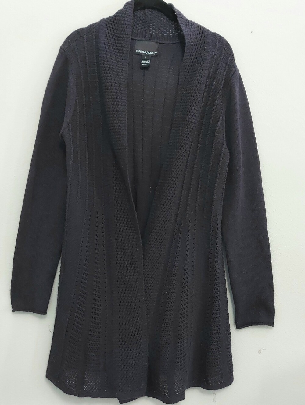 Cynthia Rowley Wool Blend Open Knit Cardigan Navy Large